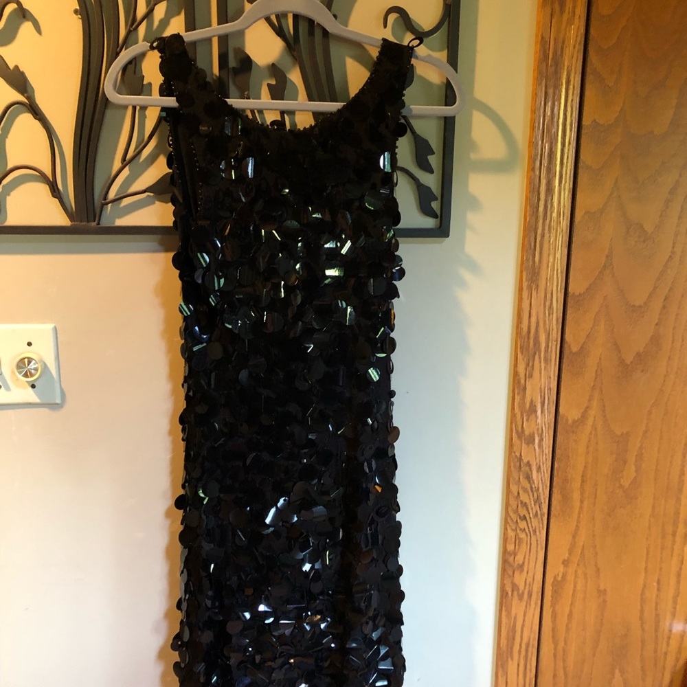 Black cocktail dress with black shiny spangles